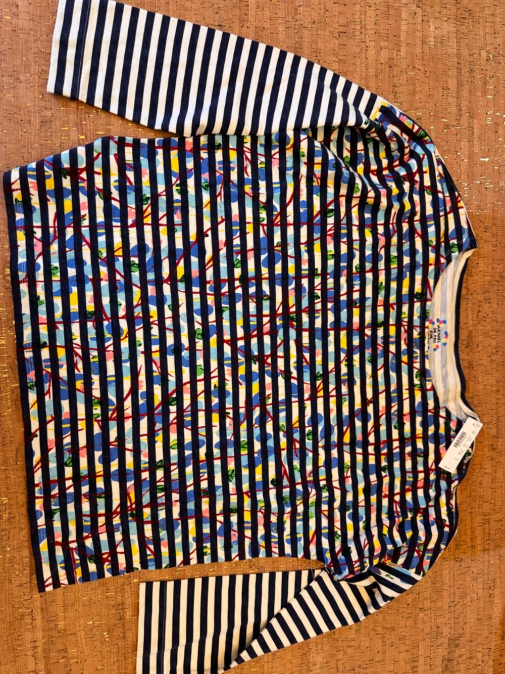 J. Crew Navy and White Striped Multicolor Abstract Print Long-Sleeve Top